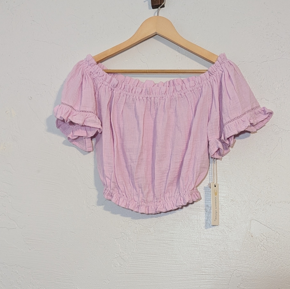 Pink Dainty Coquette Boho Gauze Cotton Croptop Cottagecore Summer Vacation Beach
